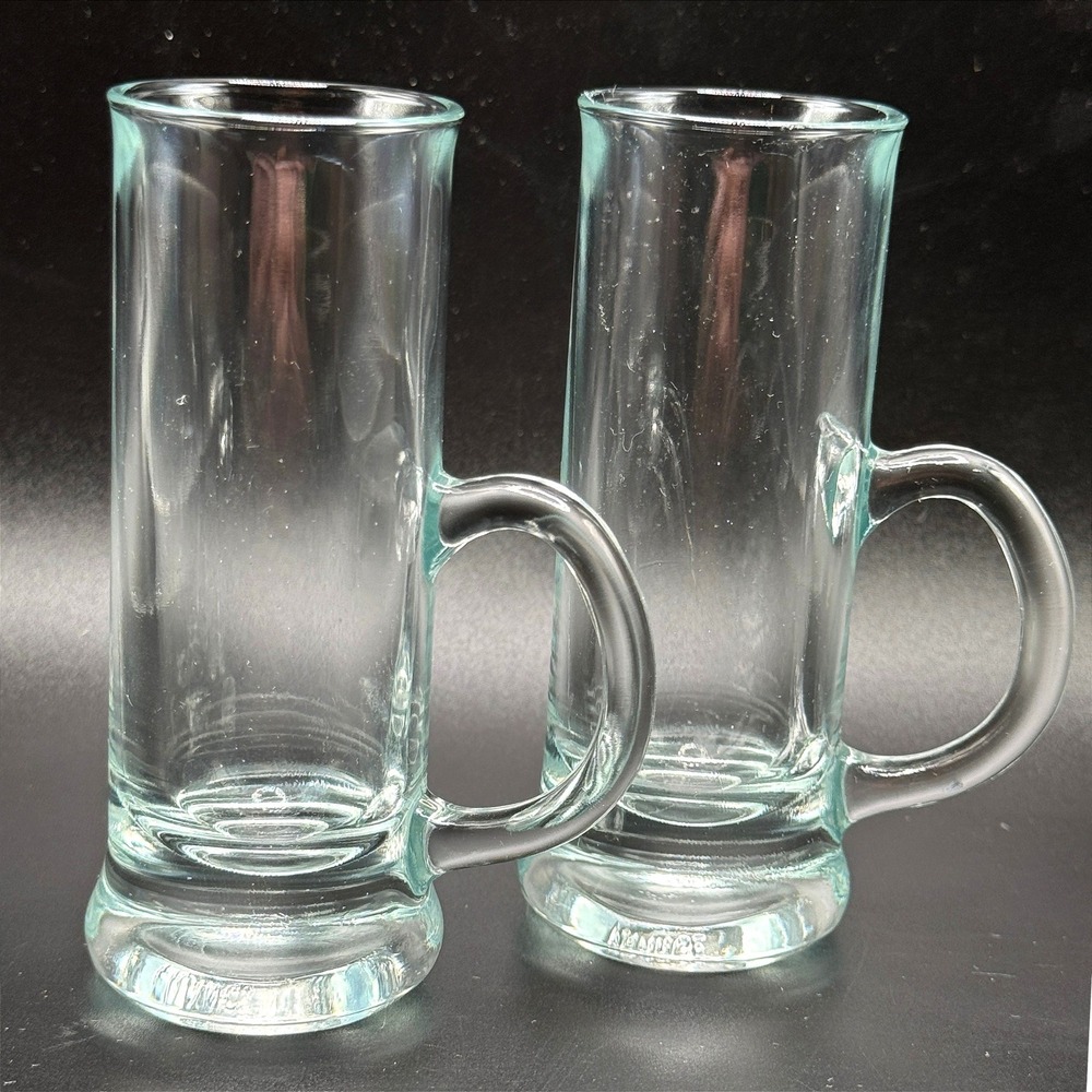 Vintage French Glass Irish Coffee Mugs Shot Glass Set 2 France Footed Pedestal